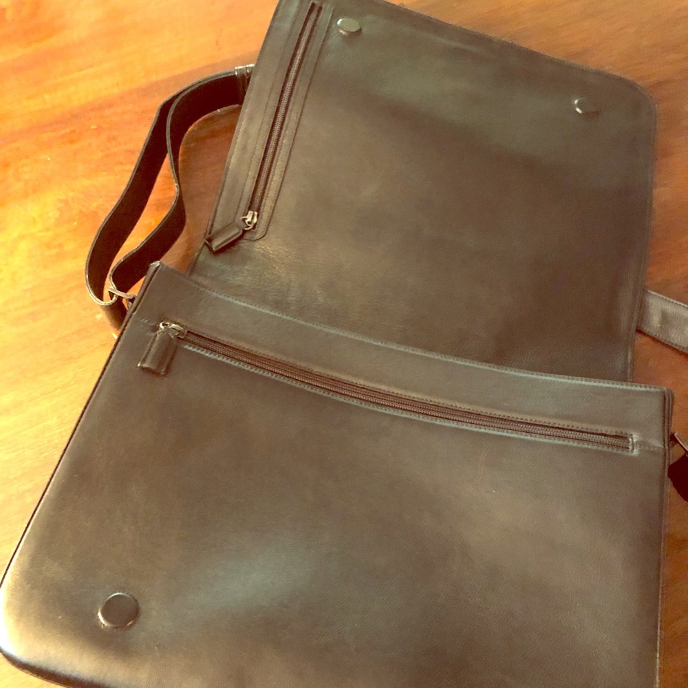 Leather brief case with genuine alligator front